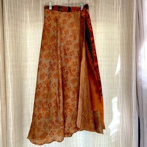 Wrap around silk long skirt